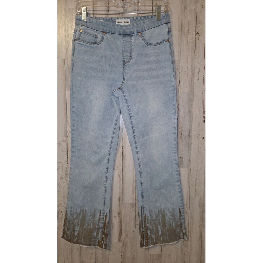 EUC Tribal Jeans 4 Audrey Mid-Rise Straight Crop Embellished Pull-on - Picture 1 of 4